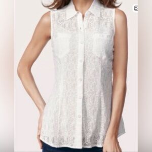 Cabi #725 Cream Sleeveless Lace Top